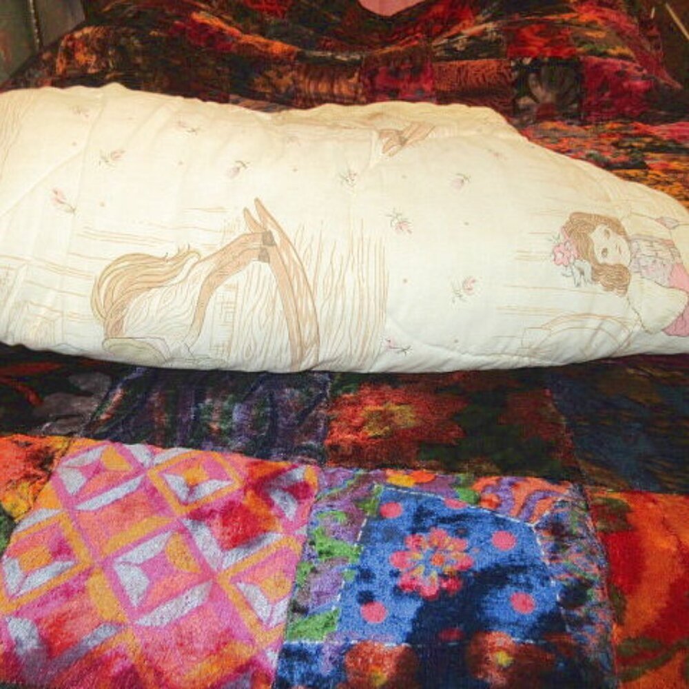 Vtg Victorian Doll Crib Quilt Toddler Bed Reversible Horse Bear Girl Friends - Picture 13 of 13